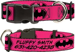 Buckle-Down DC Comics Batman Signal Personalized Dog Collar, Fuchsia & Black, Medium