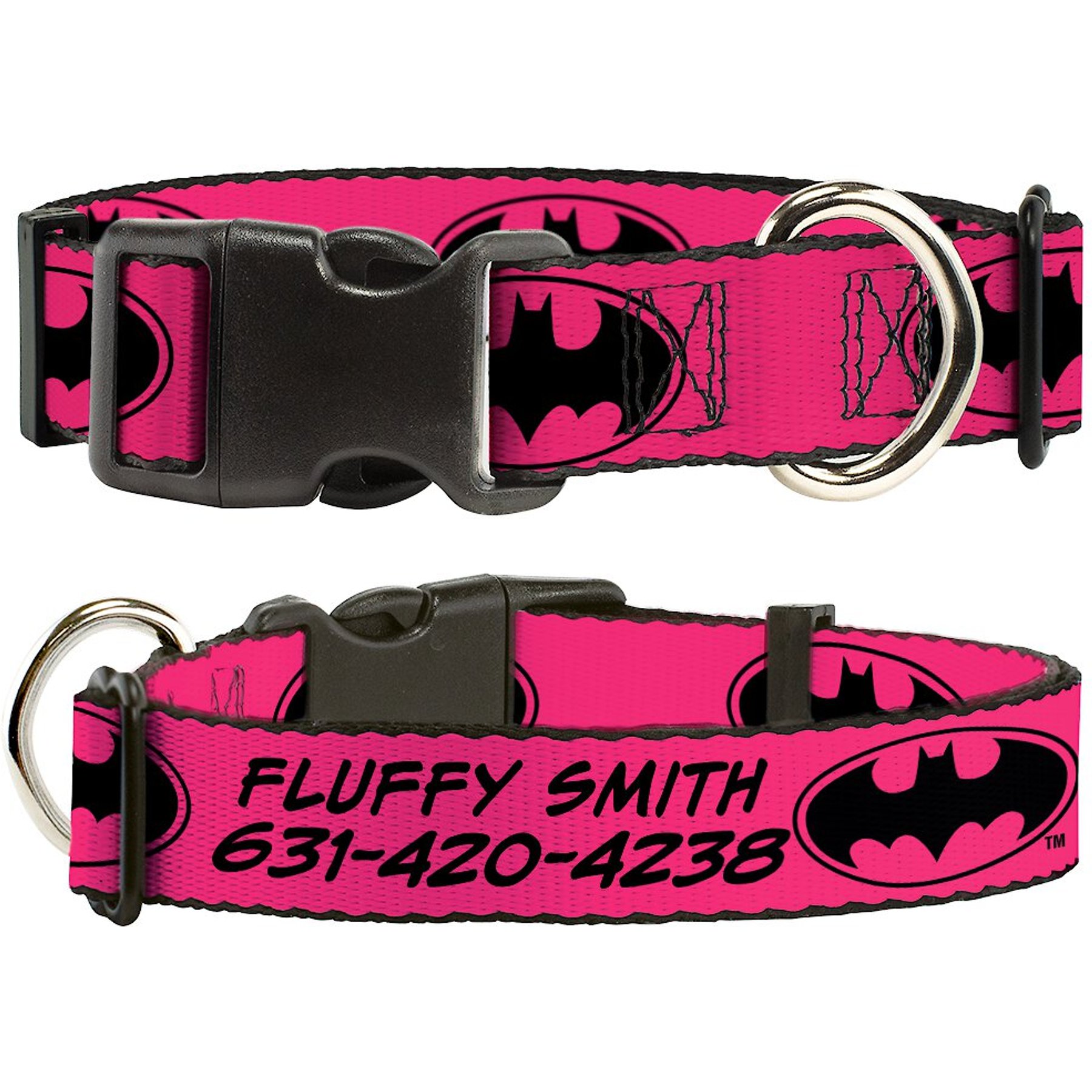Buckle-Down DC Comics Batman Signal Personalized Dog Collar, Fuchsia & Black, Medium
