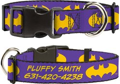 Buckle-Down DC Comics Batman Signal Personalized Dog Collar, Purple & Yellow, Large