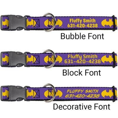 Show full view: Buckle-Down DC Comics Batman Signal Personalized Dog Collar, Purple & Yellow, Medium slide 2 of 8
