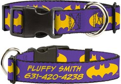 Buckle-Down DC Comics Batman Signal Personalized Dog Collar, Purple & Yellow, Small