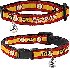 Buckle-Down DC Comics Flash Logo/Stripe Personalized Breakaway Cat Collar with Bell