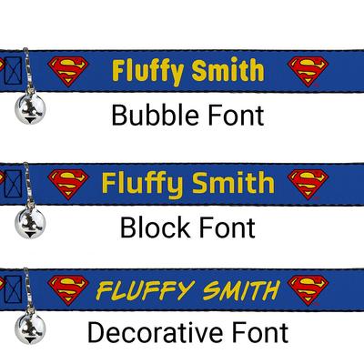 Show full view: Buckle-Down DC Comics Superman Shield Personalized Breakaway Cat Collar with Bell slide 2 of 2