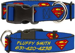 Buckle-Down DC Comics Superman Shield Polyester Personalized Dog Collar, Medium