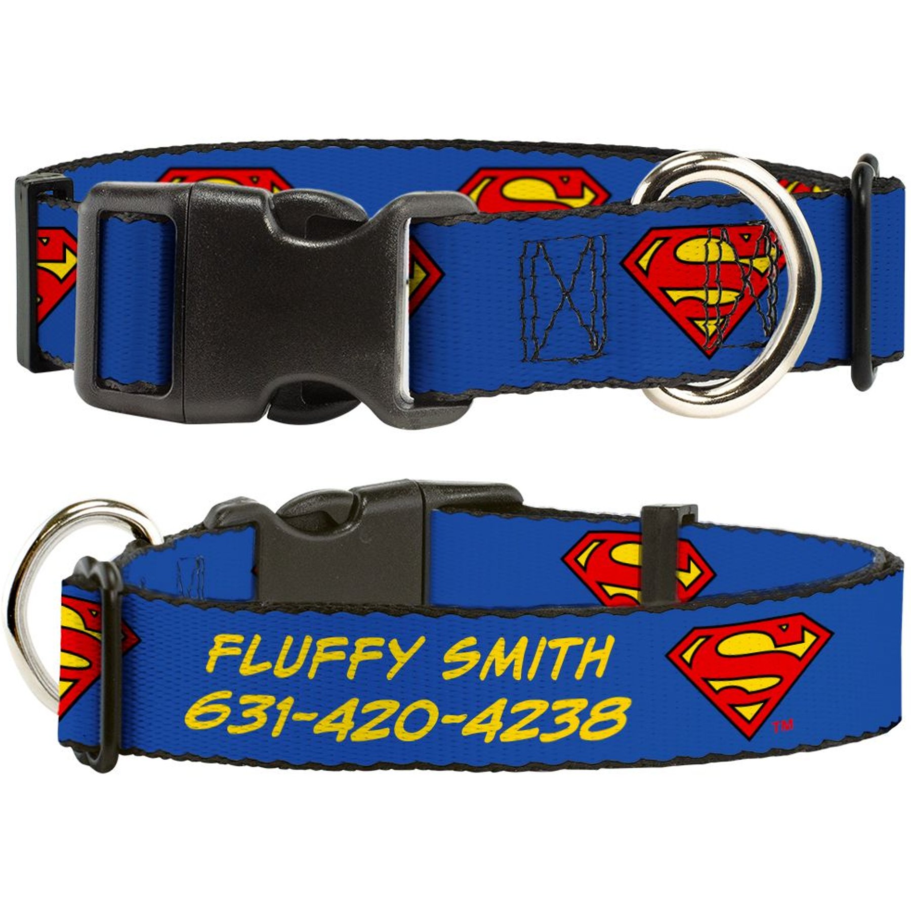 Buckle-Down DC Comics Superman Shield Polyester Personalized Dog Collar, Small