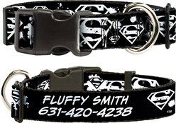 Buckle-Down DC Comics Superman Shield Splatter Personalized Dog Collar, Large