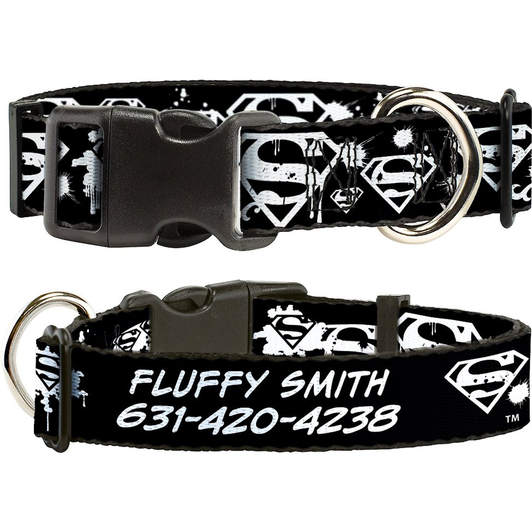 Buckle-Down DC Comics Superman Shield Splatter Personalized Dog Collar, Small