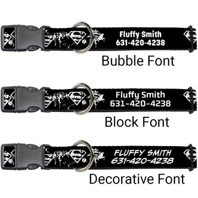 Show full view: Buckle-Down DC Comics Superman Shield Splatter Personalized Dog Collar, Small slide 2 of 8
