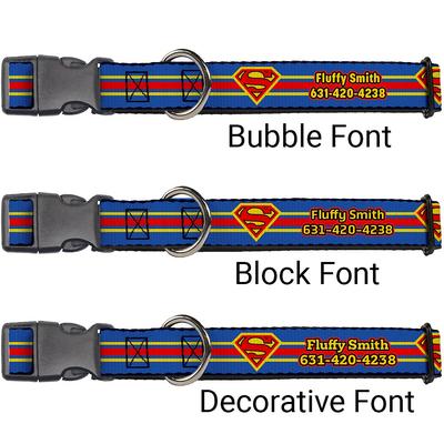 Show full view: Buckle-Down DC Comics Superman Shield Stripe Personalized Dog Collar, Large slide 2 of 7