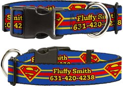 Buckle-Down DC Comics Superman Shield Stripe Personalized Dog Collar, Medium