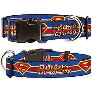 Buckle-Down DC Comics Superman Shield Stripe Personalized Dog Collar