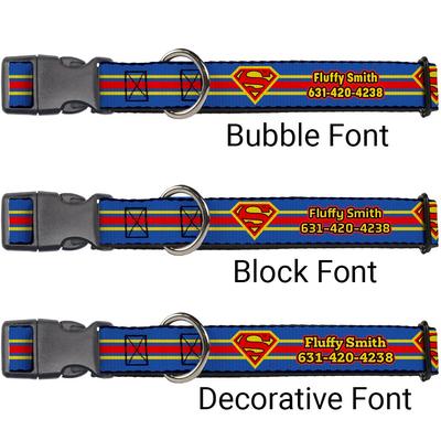 Show full view: Buckle-Down DC Comics Superman Shield Stripe Personalized Dog Collar, Small slide 2 of 7