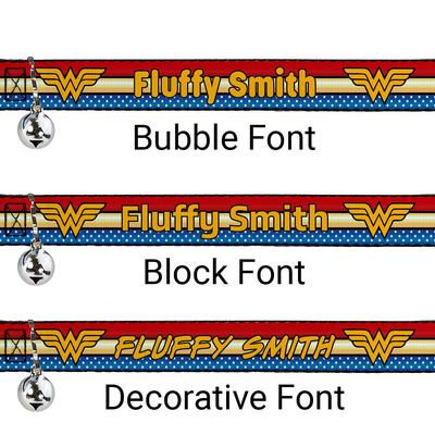 Show full view: Buckle-Down DC Comics Wonder Woman Personalized Breakaway Cat Collar with Bell slide 2 of 3