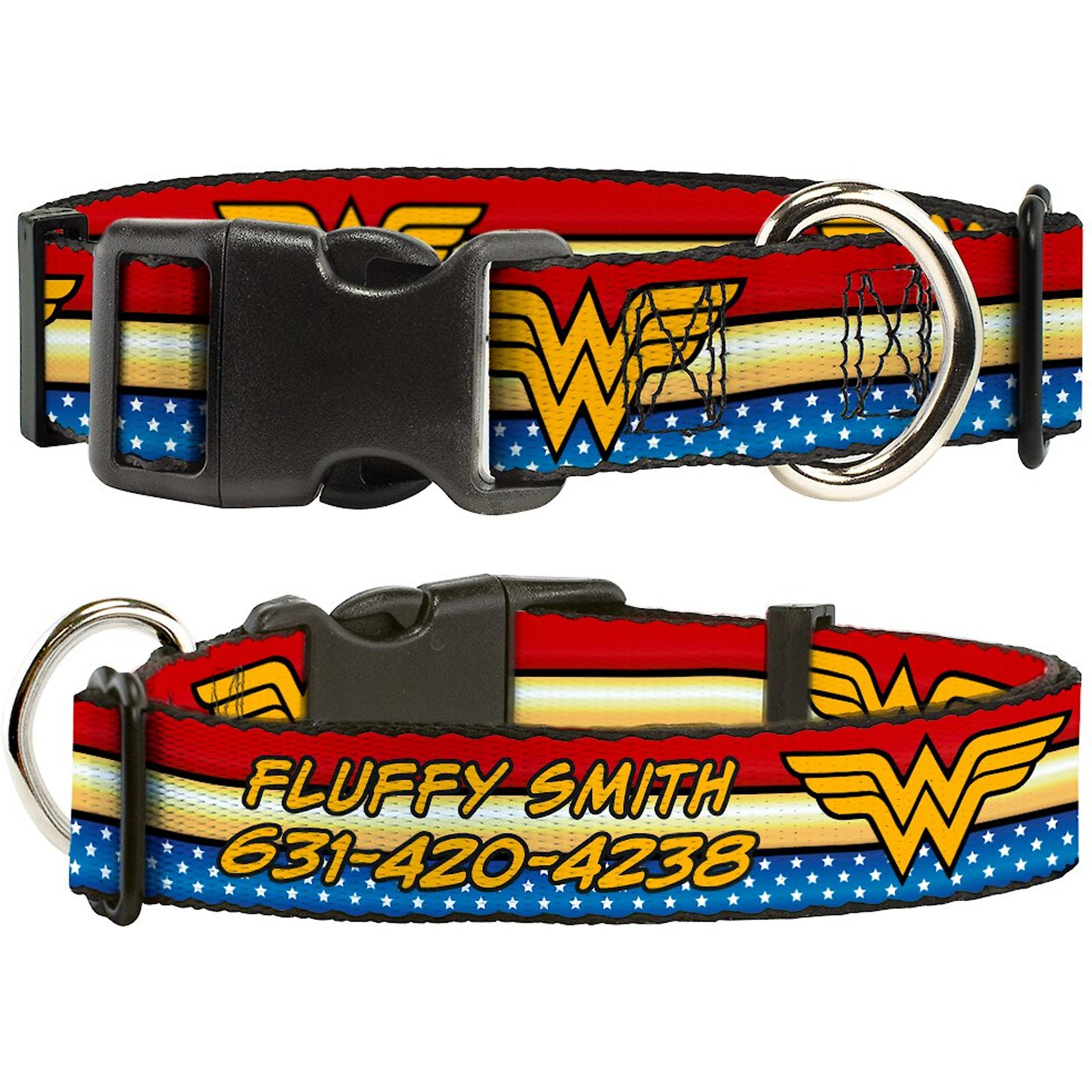 Buckle-Down DC Comics Wonder Woman Polyester Personalized Dog Collar, Small