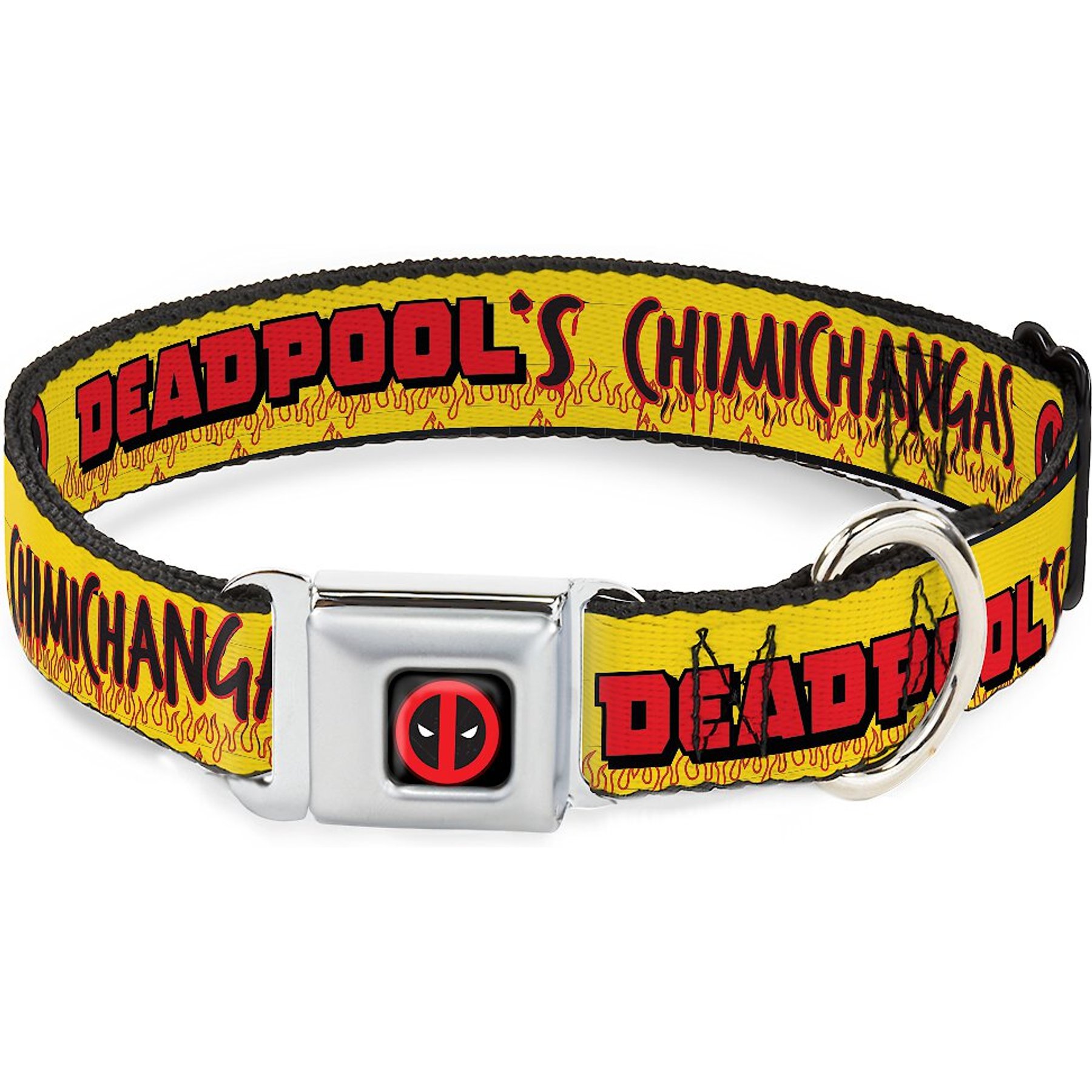 Buckle-Down Deadpool's Chimichanga Flames Polyester Dog Collar, Medium: 11 to 16.5-in neck, 1-in wide