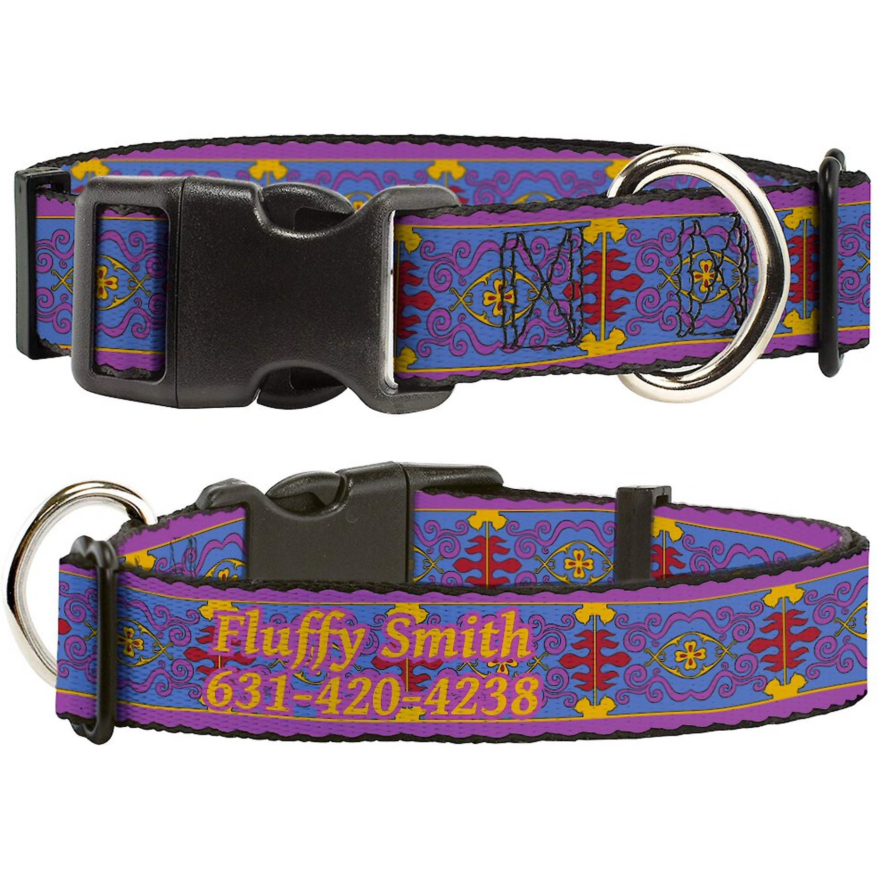 Buckle-Down Disney Aladdin Magic Carpet Tapestry Personalized Dog Collar, Medium