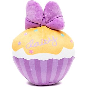 Buckle-Down Disney Daisy Duck Script Cupcake with Pink Bow Squeaky Plush Dog Toy, Purple