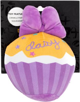 Show full view: Buckle-Down Disney Daisy Duck Script Cupcake with Pink Bow Squeaky Plush Dog Toy, Purple slide 5 of 5