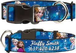 Buckle-Down Disney Frozen Anna & Elsa Poses & Castle & Mountains Polyester Personalized Dog Collar, Large