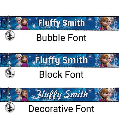 Show full view: Buckle-Down Disney Frozen Anna & Elsa Poses/Castle & Mountains Personalized Breakaway Cat Collar with Bell slide 3 of 3
