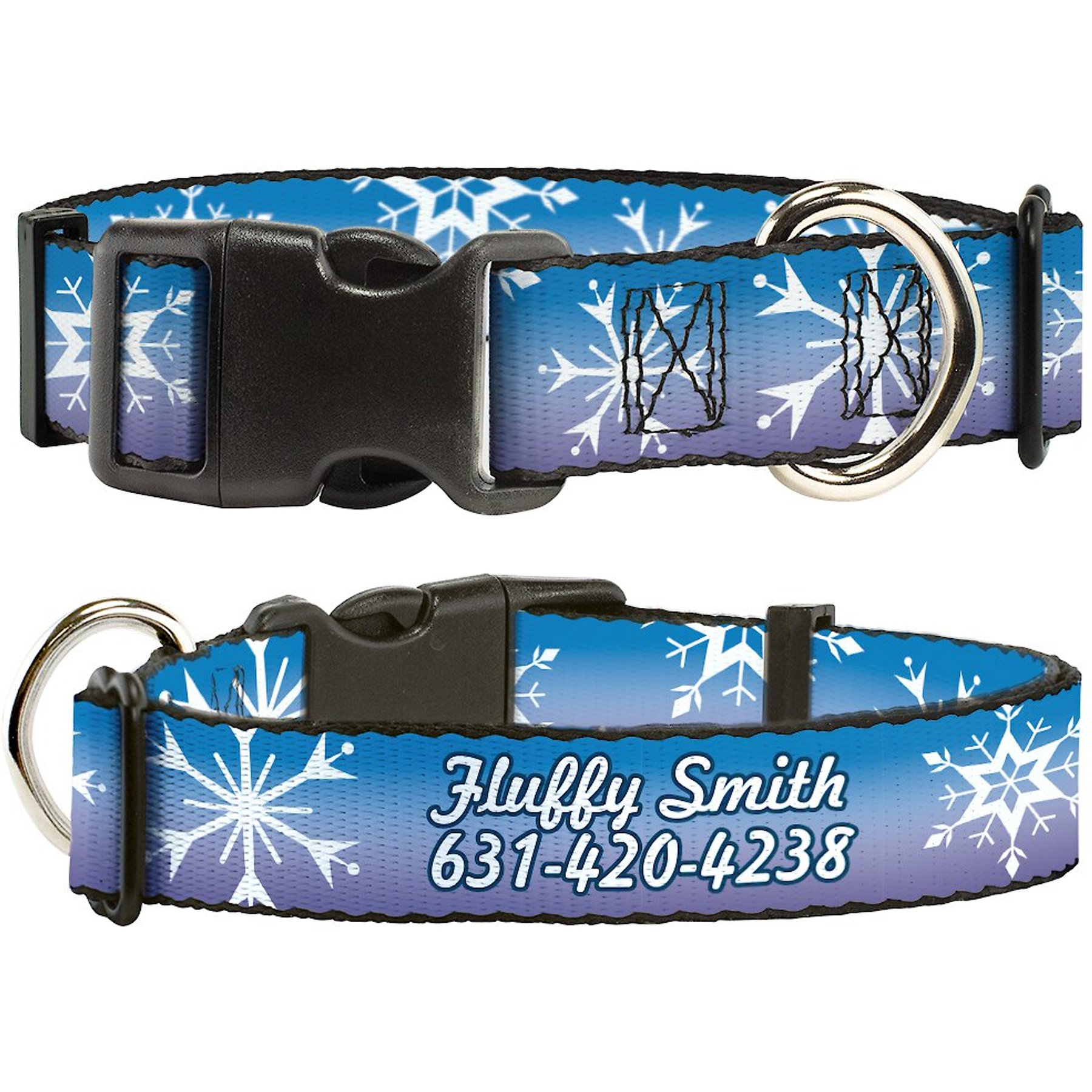 Disney Frozen II Snowflakes Polyester Personalized Dog Collar, Large Buckle-Down