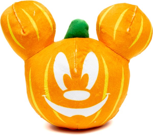 Buckle-Down Disney Halloween Mickey Mouse Pumpkin Face Squeaky Plush Dog Toy, Orange