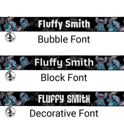 Show full view: Buckle-Down Disney Lilo & Stitch Poses & Hibiscus Sketch Personalized Breakaway Cat Collar with Bell slide 3 of 4