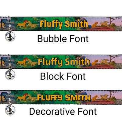 Show full view: Buckle-Down Disney Lion King Simba & Nala Growing Up Scenes Personalized Breakaway Cat Collar with Bell slide 3 of 4