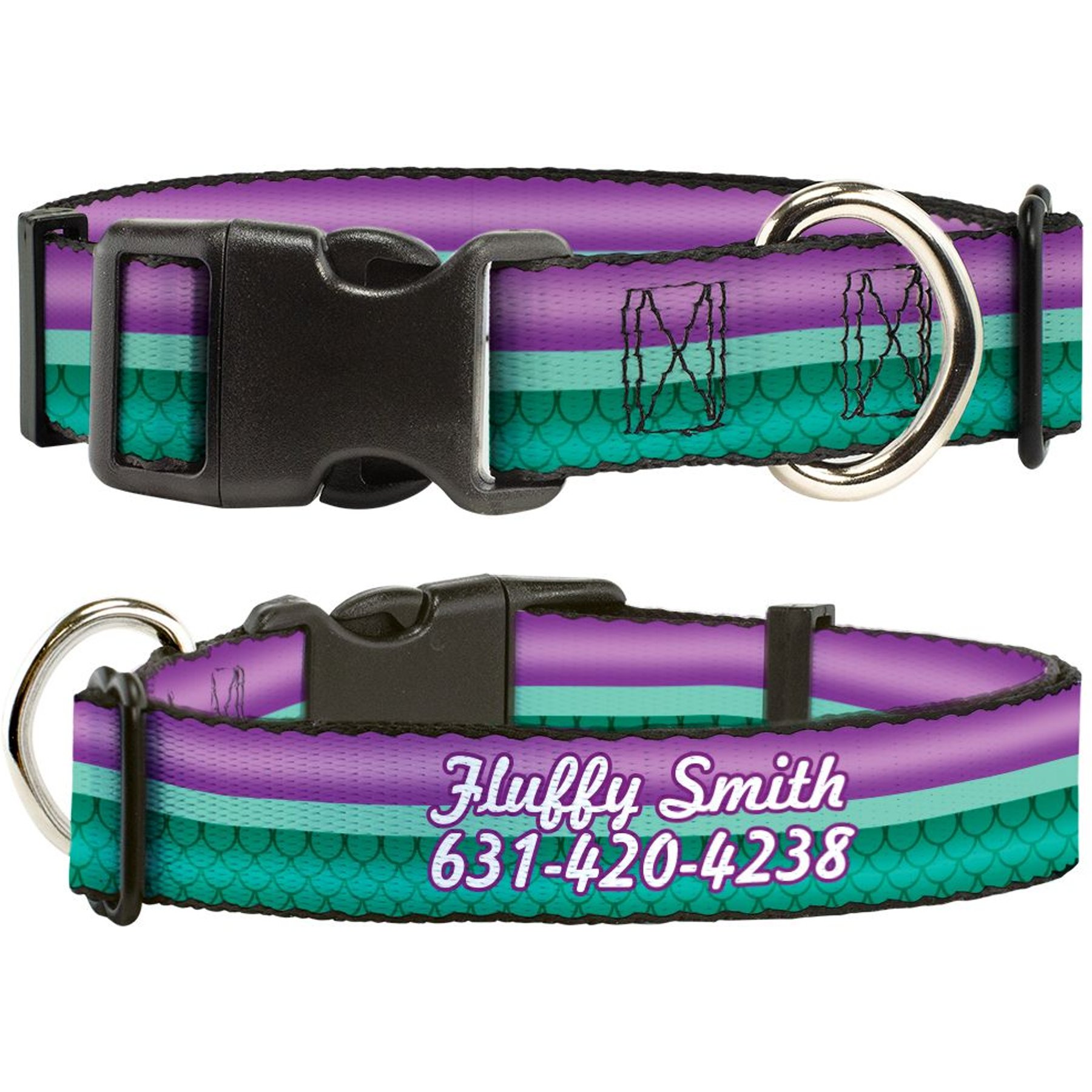 Disney Little Mermaid Stripe & Shell Polyester Personalized Dog Collar, Large Buckle-Down