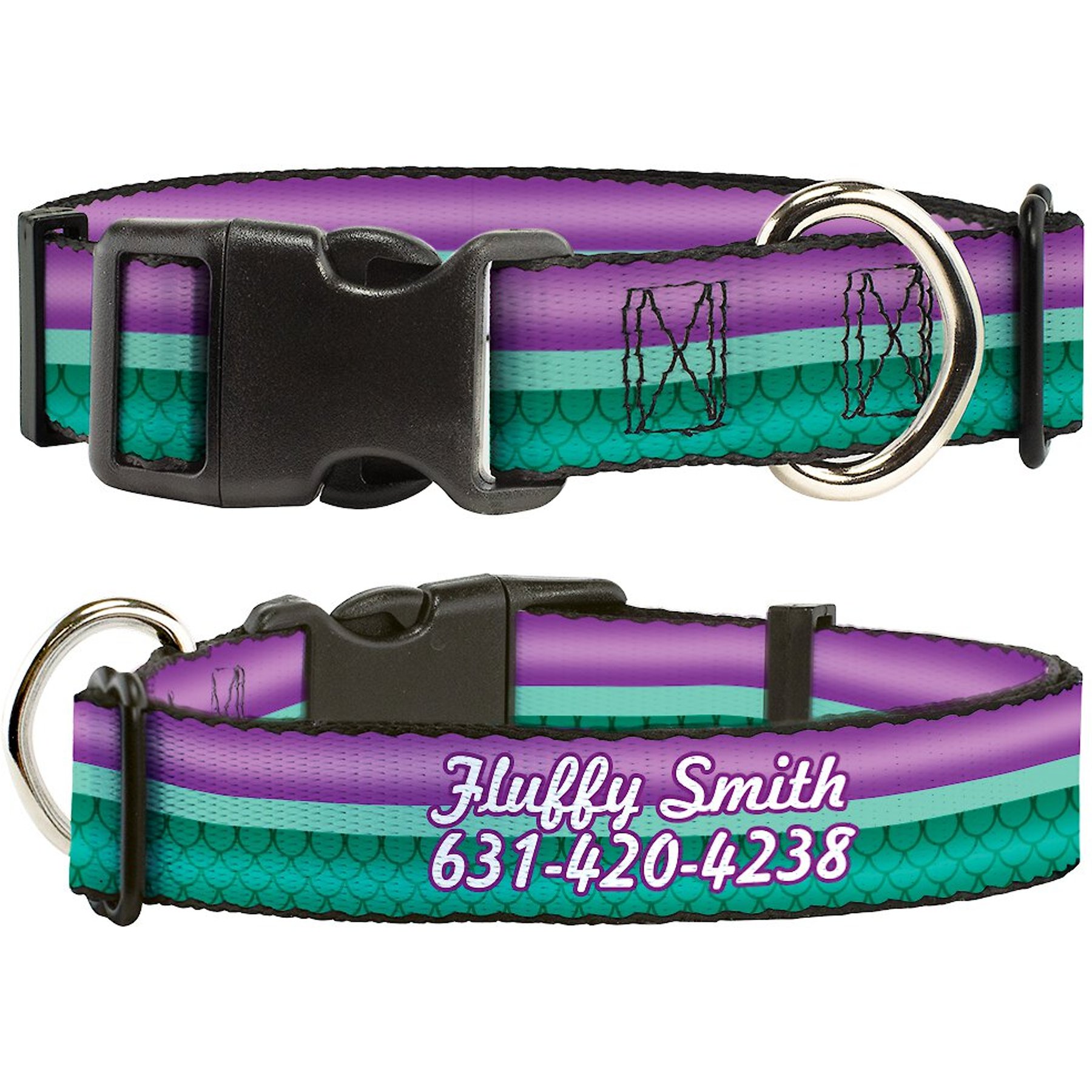 Buckle-Down Disney Little Mermaid Stripe & Shell Polyester Personalized Dog Collar, Medium