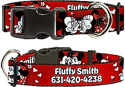 Buckle-Down Disney Mickey & Minnie Hugs & Kisses Poses Polyester Personalized Dog Collar, Medium