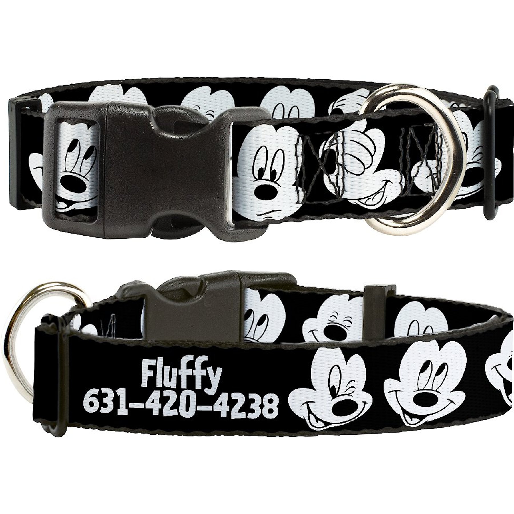 Disney Mickey Mouse Expressions Polyester Personalized Standard Dog Collar, Large Buckle-Down
