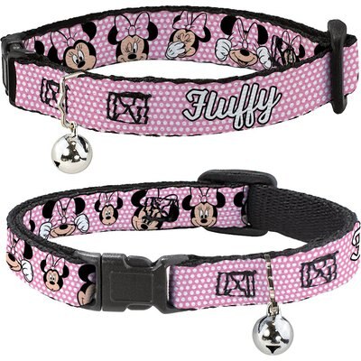 Buckle-Down Disney Minnie Mouse Expressions Polka Dot Personalized Breakaway Cat Collar with Bell Buckle-Down