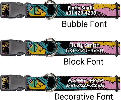 Show full view: Buckle-Down Disney Nightmare Before Christmas Sally Dress Patchwork Personalized Dog Collar, Medium slide 2 of 7