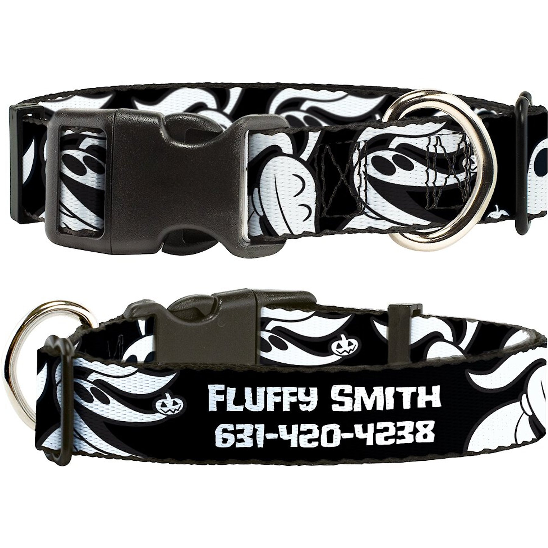 Disney Nightmare Before Christmas Zero Expressions Polyester Personalized Dog Collar, Large Buckle-Down