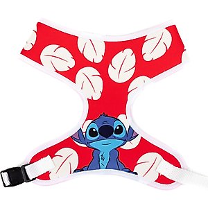 Buckle-Down Disney Pet Lilo & Stitch Sitting Poses & Leaves Plastic Buckle Polyester Dog Harness, Red White, Medium: 17 to 21-in chest