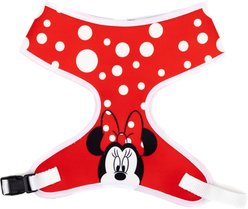 Buckle-Down Disney Pet Minnie Mouse Face & Polka Dots Plastic Buckle Polyester Dog Harness, Red White, Medium: 17 to 21-in chest