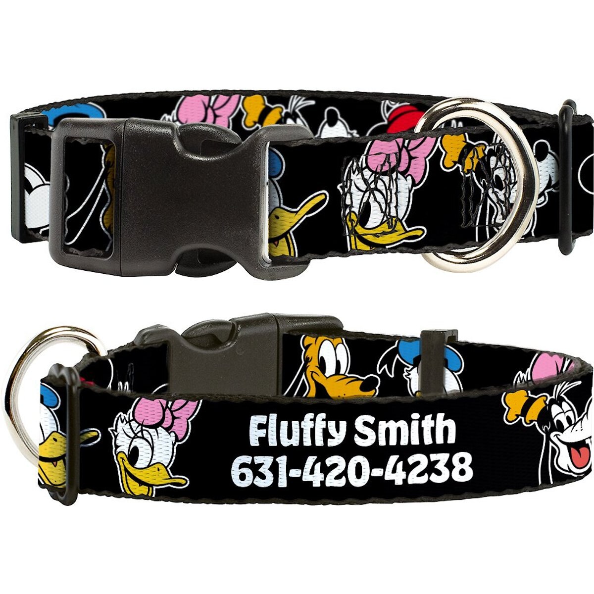 Disney The Sensational Six Smiling Faces Polyester Personalized Dog Collar, Large Buckle-Down