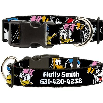 Buckle-Down Disney The Sensational Six Smiling Faces Polyester Personalized Dog Collar, Large Buckle-Down