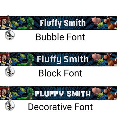 Show full view: Buckle-Down Disney Toy Story Characters Running Personalized Breakaway Cat Collar with Bell slide 2 of 2