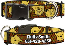 Buckle-Down Disney Winnie the Pooh Expressions & Honeycomb Polyester Personalized Dog Collar, Large
