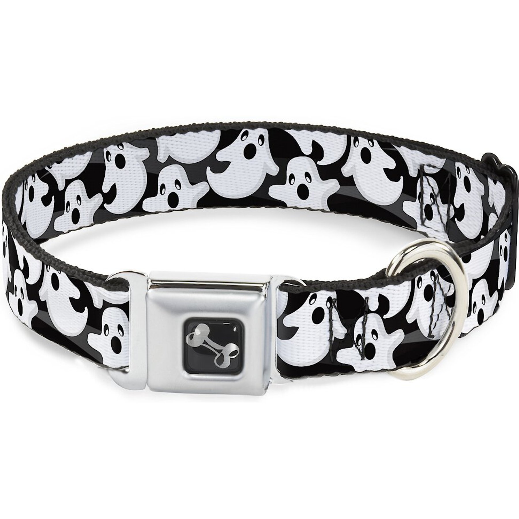 Buckle-Down Ghosts Scattered Seatbelt Buckle Dog Collar, Wide-Medium