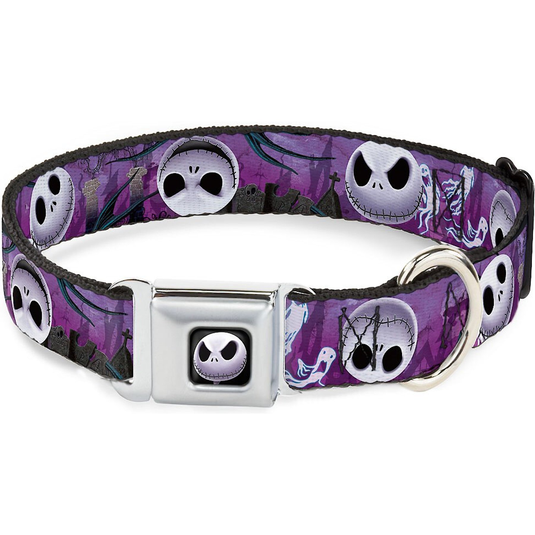 Buckle-Down Jack Expressions Ghosts in Cemetery Polyester Dog Collar, Medium: 11 to 17-in neck, 1-in wide