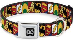 Buckle-Down Justice League 5-Superhero Logo Polyester Dog Collar, Small Wide: 13 to 17-in neck, 1.5-in wide