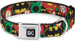 Buckle-Down Justice League Logo Polyester Dog Collar, Large: 15 to 24-in neck, 1-in wide