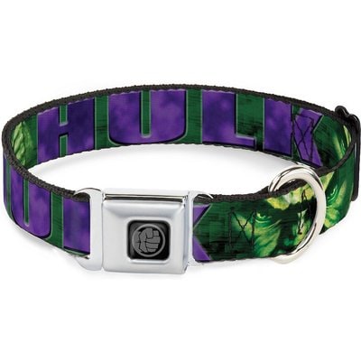 Buckle-Down Buckle-Down Marvel Hulk Face Polyester Dog Collar, Medium Wide: 16 to 23-in neck, 1.5-in wide