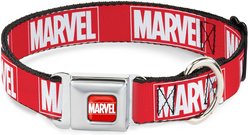 Buckle-Down Marvel Red Brick Logo Polyester Dog Collar, Medium Wide: 16 to 23-in neck, 1.5-in wide