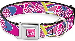 Buckle-Down Mattel Barbie Script Signature Logo Abstract Metal Seatbelt Buckle Polyester Dog Collar, Medium: 11 to 16.5-in neck, 1-in wide