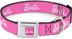 Buckle-Down Mattel Barbie Script Signature Logo Metal Seatbelt Buckle Polyester Dog Collar, Pink/White, Wide Small: 13 to 17-in neck, 1.5-in wide slide 1 of 6