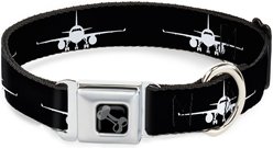 Buckle-Down Metal Seatbelt Buckle Airplane Silhouette Print Polyester Dog Collar, Black/White, Medium: 11 to 16.5-in neck, 1-in wide